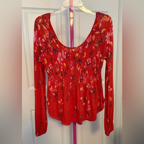 Free People | Orange Floral Dahlia Scoop-Back Boho Babydoll Top Women's X-Small - Picture 3 of 6
